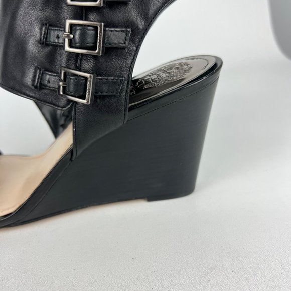 Vince Camuto Womens Lyssia Black Leather Sandals Open Toe Wedge Buckles size 9 - Picture 12 of 16